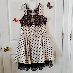 Voodoo Vixen White Polk-a-Dot Dress w/ Lace and Bows, Size S